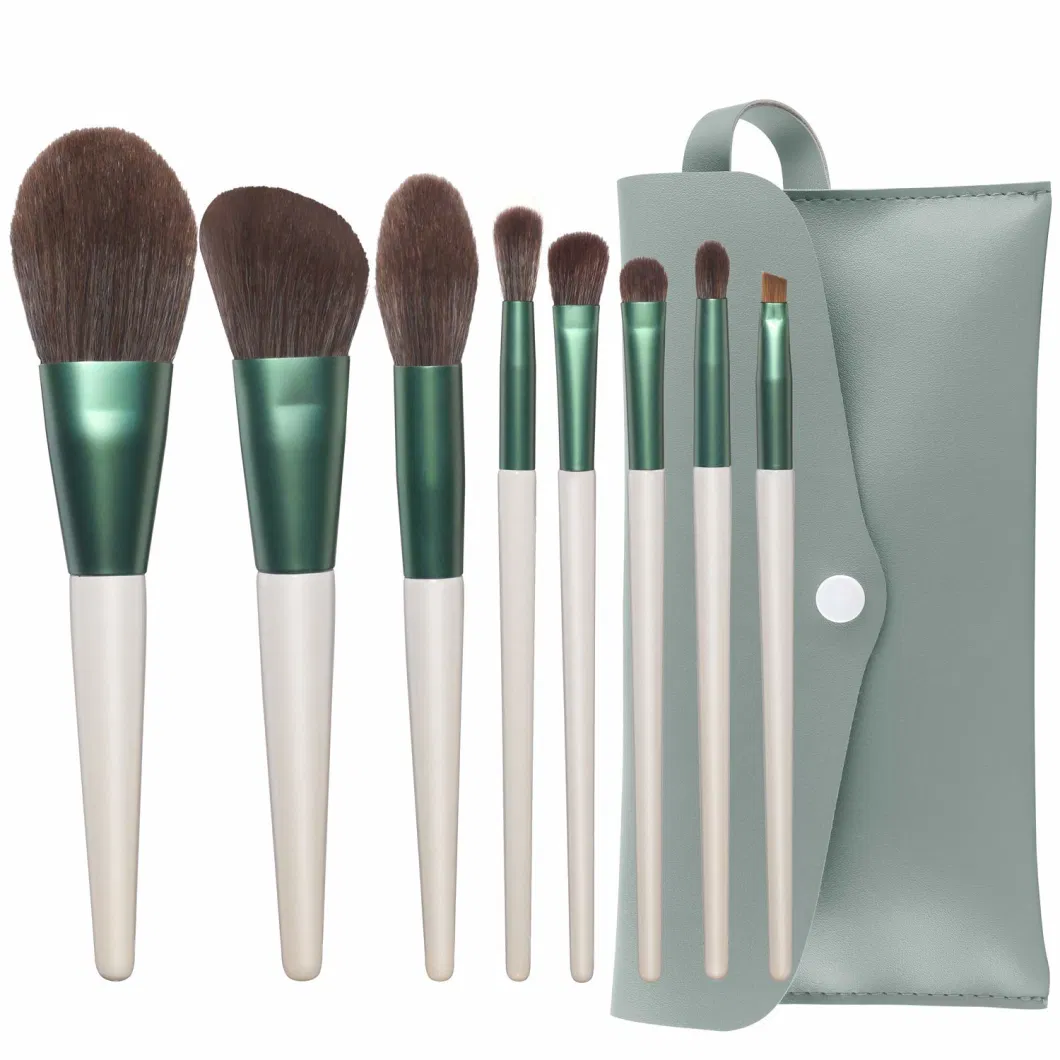 8PCS Makeup Brush Set Premium Synthetic Kabuki Brush Cosmetics Foundation Concealers Powder Blush Blending Face Eye Shadows White Green Brush Sets with PU Bag